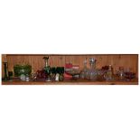 Large selection of cut and coloured glassware to include; frilled cranberry examples, Moser-style