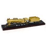 Brass kit built model locomotive and tender numbered D51200, on stepped plinth base with track,