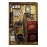 Miscellaneous items including; medals, cap badge, vesta case etc Condition: