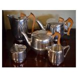 Mid 20th Century five piece Picquot ware tea and coffee service comprising: teapot, coffee pot,