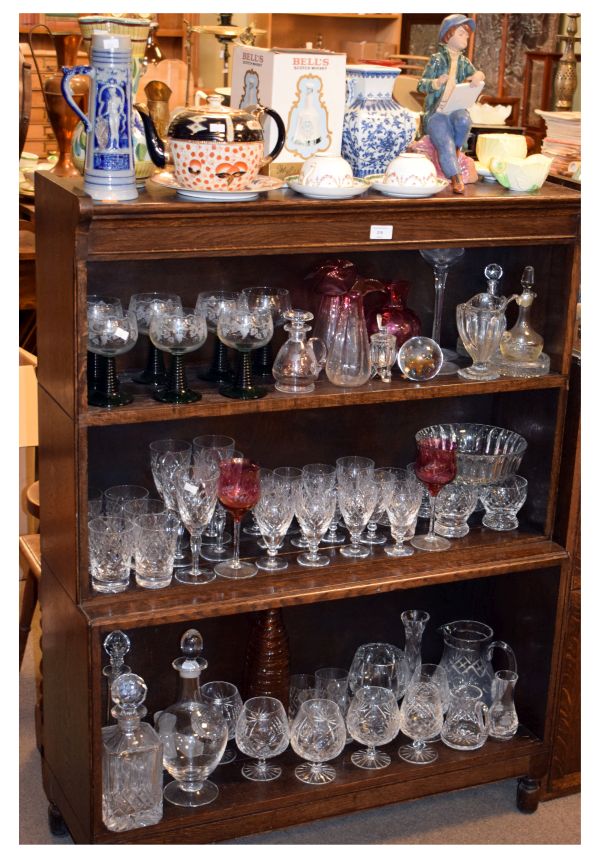 Large selection of ceramics and glassware to include; a pair of cranberry tinted vases of flared