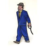 Large laminated cardboard cut-out figure of a cartoon character, probably from Herge's Adventures of