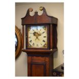 19th Century oak and mahogany longcase clock by William Burch of Glastonbury, the hood with swan