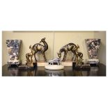 Art Deco design bronzed spelter figure group depicting two young deer, standing on a marble, onyx