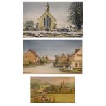 Terry Bevan - Three coloured prints - Nailsea High Street, Christ Church Close and Causeway,