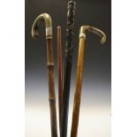 Silver mounted horn handled walking stick, Irish hardwood walking stick with shamrock decoration,