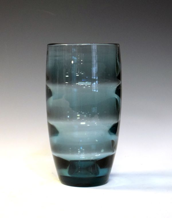 Blue studio glass vase, etched mark B.435 Condition: