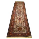 Middle Eastern wool runner, the pale sand coloured field with all-over hanging lantern design and