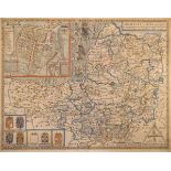 John Speede - Antique hand coloured engraved map - Somersetshire, verso with script, 41cm x 53cm,