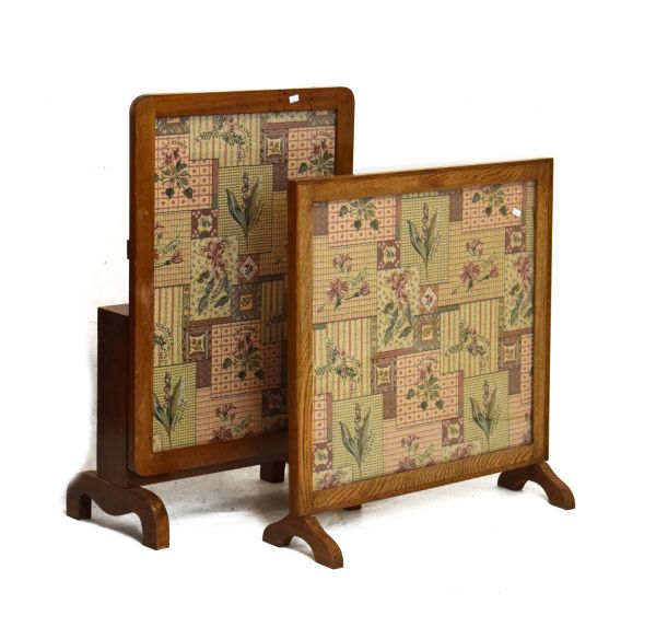 Early 20th Century folding firescreen/table with rectangular fabric panel beneath glass, together