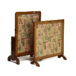 Early 20th Century folding firescreen/table with rectangular fabric panel beneath glass, together