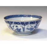 19th Century Chinese export porcelain bowl having blue and white painted decoration depicting