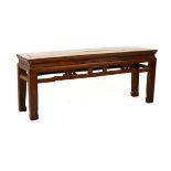 Chinese hardwood rectangular long stool, standing on tapered square supports Condition: