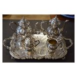 Late 19th/early 20th Century silver plated two handled tray of heavy gauge with scroll border,