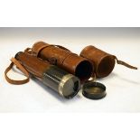 Leather bound nickel plated brass three draw telescope by Ottway & Co of Ealing, with the original