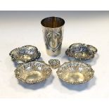 Two pairs of late Victorian silver bon-bon dishes comprising a pair of wavy circular form, Sheffield