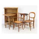 Group of late Victorian bamboo and cane work furniture comprising a set of open bookshelves,