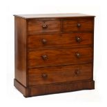 Victorian mahogany chest of two short and three long graduated drawers, on a plinth base Condition: