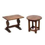 Mid 20th Century oak coffee table in the form of a miniature refectory table, together with a
