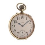 Early 20th Century silver plated 'Goliath' pocket watch, the white Arabic dial marked eight days,