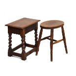 Early 20th Century oak 'joynt' stool in the 17th Century taste, the moulded rectangular seat on