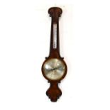 Mid 19th Century mahogany cased wheel or banjo barometer, the silvered scale reading from 28 to 31