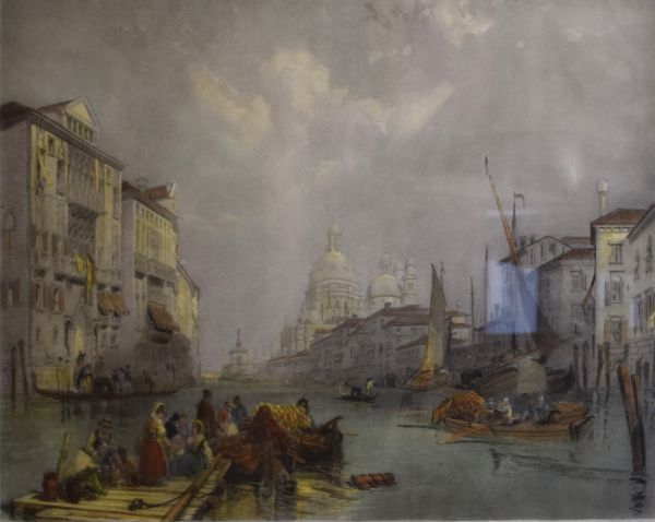 19th Century engraved view of 'The Grand Canal, Venice', David Lucas after J.D. Harding, 47cm x 64.