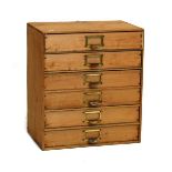 Pine six drawer table top filing cabinet with brass pull handles stamped 'Advance' Condition: