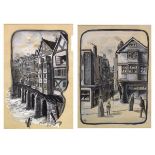 Frederick George Lewin (Bristol Savages) - Pair of en-grisaille watercolours - Christmas Steps,
