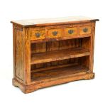 Modern hardwood side cabinet a cleated rectangular top over four short drawers and two shelves