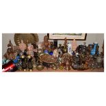 Large selection of African and Eastern artefacts to include; carved wooden figure of a kneeling man,