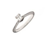 Rectangular diamond solitaire ring having a platinum shank, size L, 4g approx gross Condition: