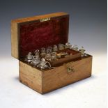 19th Century mahogany apothecary's box, the hinged cover having an inset brass handle and opening to