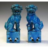 Pair of turquoise glazed figures of Chinese Fo Dogs, 25.5cm high Condition: