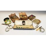 Costume jewellery, powder compacts, silver napkin ring, pocket watches etc Condition: