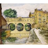 John Barker - Watercolour - Pulteney Bridge, Bath, signed and dated 1951, unframed Condition: