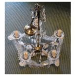 20th Century five branch ceiling light fitting or electrolier with cut spherical glass ornaments