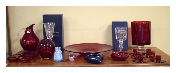 Group of assorted glassware to include; Whitefriars limited edition engraved goblet commemorating