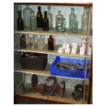 Assorted glassware to include; green and clear glass beer and water bottles, moulded white glass