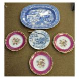 Small selection of ceramics comprising: an 18th Century Delft Ware plate decorated with a