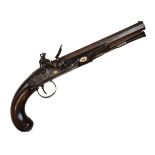 20 bore flintlock duelling pistol by G. Wallis, circa 1790, with swamped octagonal barrel, fore-