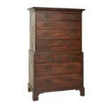 19th Century mahogany chest-on-chest or tallboy in the George III taste, the upper stage having a