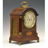 Early 20th Century inlaid mahogany pad-top bracket clock in the George III taste, the silvered