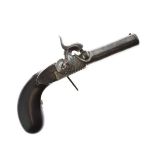 19th Century Belgian percussion pocket pistol, round, turn-off Damascus barrel 5.5cm, foliate