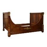 19th Century French Empire period mahogany lit en bateau or daybed having typical ormolu mounts