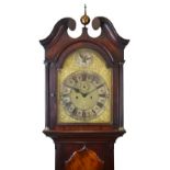 George III mahogany cased eight day brass dial longcase clock, the 12" break arch dial having a