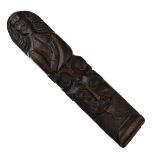 Antique oak carving of arched rectangular form, probably an 'atlas' (figural pilaster), the upper