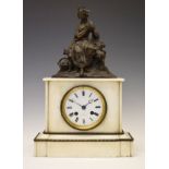 Mid 19th Century French bronze and white marble mantel clock, Ellis, Paris, the 3.5'' white Roman