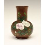 Yixing baluster shaped vase having polychrome enamel foliate decoration, the underside with