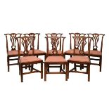 Set of eight 19th Century country Chippendale mahogany dining chairs, each with pierced vase splat